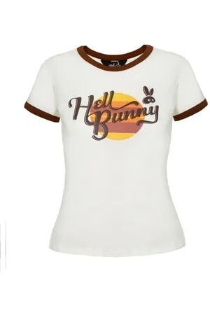 Hell Bunny Charlie Top T-shirt beige-bruin 4XL Katoen Dames - Rockabilly