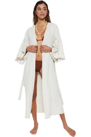 Trendyol Belted Maxi Woven Flounce Linnen Blend Strand Kimono&Caftan Tbess23Km00028