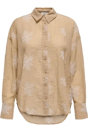 JDY Jacqueline de Yong Blouse theo L/s Embroidery Loose Shirt 15352650 Latte/flower Emb Dames