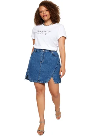 Trendyol Blauwe Spijkerrok Met Dubbele Split Tbbss23Az00056