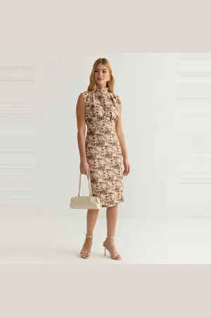 Trendyol Lila Aansluitende Midi-Kokerrok Met Hoge Hals, Geweven Jurk Twoaw20El0311
