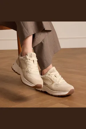 Manfield Dames - leren sneakers met suède details