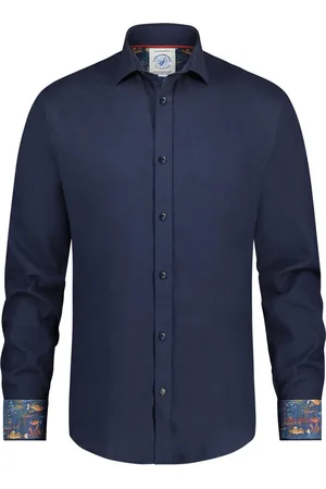 A fish named fred Overhemd navy effen slim fit katoen