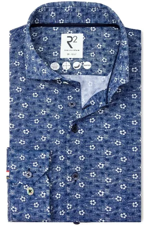 R2 Amsterdam R2 Overhemd Korte Mouwen Print Donkerblauw
