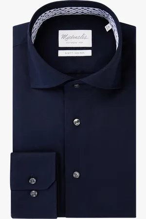 Michaelis Slim fit heren overhemd - popeline - donkerblauw - Strijkvrij - Boordmaat: 41
