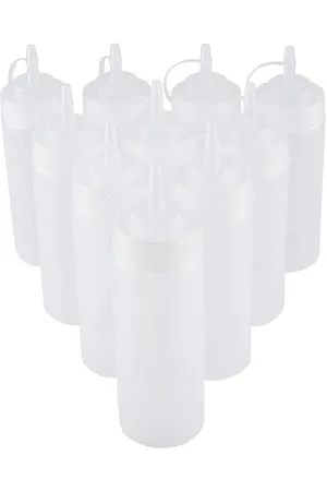 Merkloos Condiment Bottles 10pcs/set Plastic Squeeze Dispenser for Ketchup Mustard Mayo Vinegar Sauce Oil Cream (White)