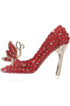 Merkloos Hoge Hak Schoenen Broche Pin met Strass Rode Kristal | Metaal Kubieke Zirkonia