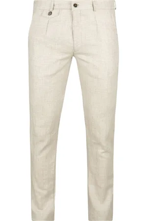 Suitable Chino broek Linen Blend Ruiten Beige