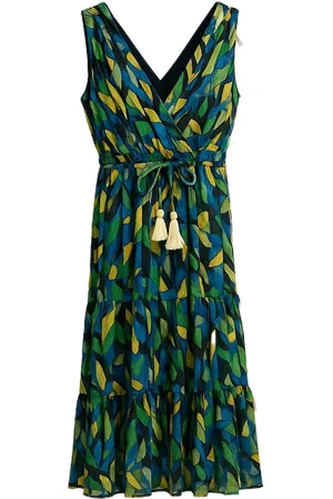 Merkloos Maxi Jurk Groen- Print – Sensations Paris | Mouwloos One Size met Voering
