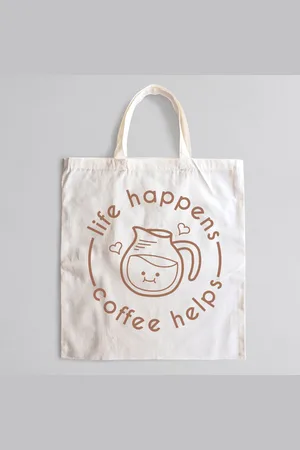 Merkloos Life Happens Coffee Helps Totebag bruin - Canvastas voor het chaotische leven, maar een goede kop koffie maakt alles beter | Duurzame en Stijlvolle Tas voor Dagelijks Gebruik