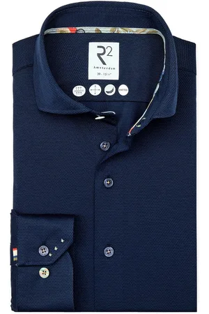 R2 Amsterdam R2 Japanese Knitted Overhemd Korte Mouwen Donkerblauw (navy)