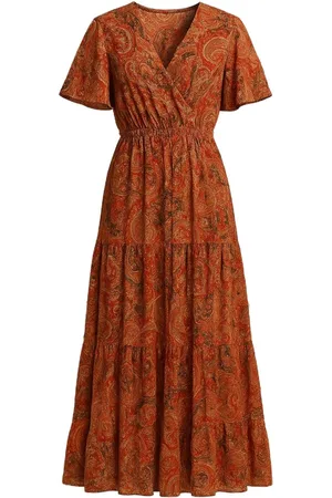 Merkloos Sensations Paris Maxi Jurk – Roestkleurige Paisley- One Size