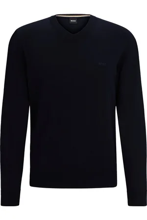 HUGO BOSS BOSS Pacello regular fit trui katoen - heren trui middeldik V-hals - donkerblauw