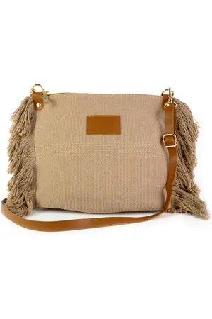 Merkloos Canvas schoudertas met leren schouderband |