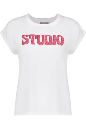 Geisha T-shirt Basic T Shirt Met Tekst 52398 41 000010 Off White/fuchsia Dames