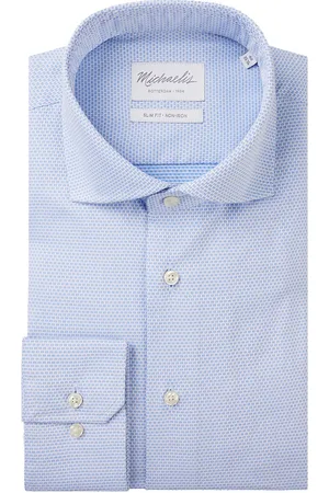 Michaelis Slim fit heren overhemd - structuur - lichtblauw mini dessin - Strijkvriendelijk - Boordmaat: 40