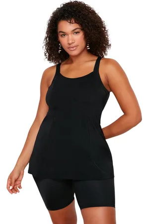 Trendyol Zwarte Vierkante Hals Tankini Plus Size Badpak Tbbss24Am00019