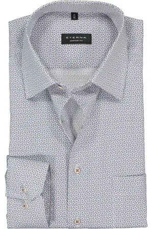ETERNA Comfort fit overhemd - popeline - middenblauw dessin - Strijkvrij - Boordmaat: 54