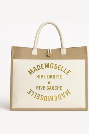 Merkloos Mademoiselle Jute Shopper – Rive Droite Rive Gauche in & Goud