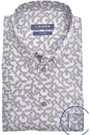 Ledub Modern fit overhemd - korte mouw - donkerblauw - Strijkvriendelijk - Boordmaat: 40