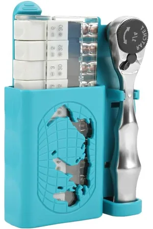 Merkloos 12-in-1 Portable 1/4 Inch Ratchet Wrench Double Head Screwdriver Bit Set Manual Repair 11 x 8 x 5 Turquoise