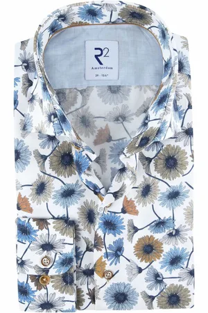 R2 Amsterdam Overhemd Bloemen Multicolour - 47 - Heren - Tailored-fit