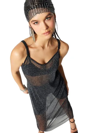 Trendyol Zwarte Glanzende Gebreide Mesh Elegante Avondjurk Tprss23El00505
