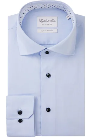 Michaelis Slim fit heren overhemd - popeline - lichtblauw - Strijkvrij - Boordmaat: 42