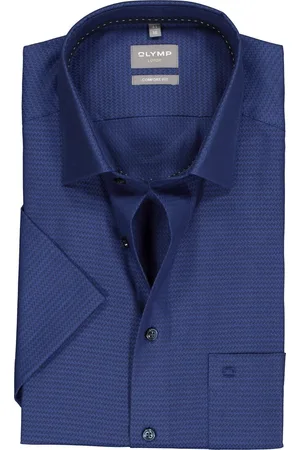 Olymp Comfort fit overhemd - korte mouw - structuur - marine (contrast) - Strijkvrij - Boordmaat: 40
