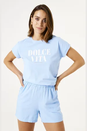 Garcia Dames Text print T-shirt Blauw Korte mouw