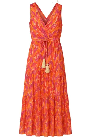 Merkloos Maxi Jurk -Orange Print – Sensations Paris | Mouwloos One Size met Voering