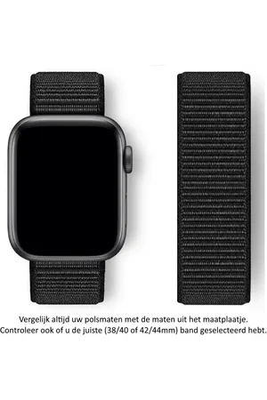Merkloos Nylon Horlogebandje geschikt voor Apple Watch 1, 2, 3, 4, 5, 6, 7, 8, SE , 42mm, 44mm & 45mm "Mannenbreedte" Series Zacht Geweven Nylon - watch band met Klittenband Sluiting - 42 mm, 44 mm en 45 mm - black