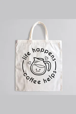 Merkloos Life Happens Coffee Helps Totebag zwart - Canvastas voor het chaotische leven, maar een goede kop koffie maakt alles beter | Duurzame en Stijlvolle Tas voor Dagelijks Gebruik