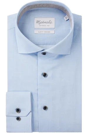 Michaelis Slim fit heren overhemd - structuur - lichtblauw - Strijkvrij - Boordmaat: 41