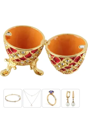 Merkloos Sieraden Doos Met Faberge Ei Ontwerp - Fonkelende Steentjes - Scharnierend Snuisterijdoosje - Handgeschilderd - Geëmailleerd - Eivormige Ring Houder Voor Home Decor
