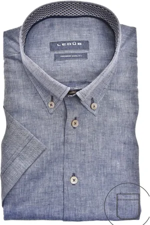Ledub Modern fit overhemd - korte mouw - donkerblauw - Strijkvriendelijk - Boordmaat: 37