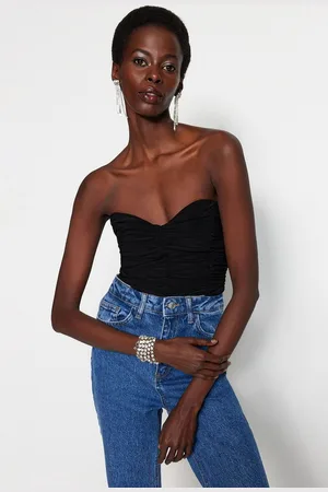 Trendyol Zwart Gevoerde Gedrapeerde Body Met Studs Tprss23Bd00027
