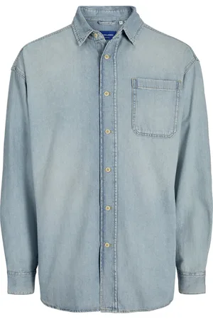 JACK & JONES Heren Overhemd JORSANTORINI DENIM SHIRT bequem Blauw S Volwassenen