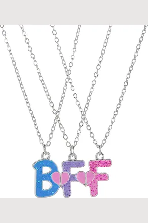 Bixorp Friends BFF Ketting met Glitters & Magneet - Roze & Blauw - Zilverkleurig - BFF Sieraad