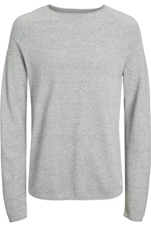 JACK & JONES Jack and Jones Grijze Trui Katoen Ronde Hals Slim Fit - S