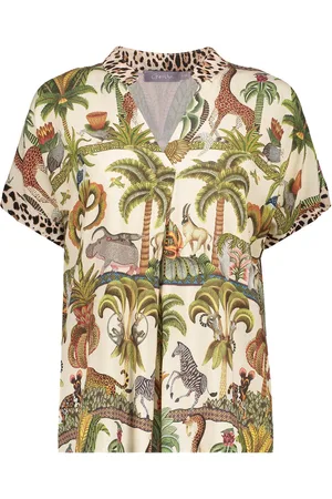 Geisha T-shirt T Shirt Met Animal Jungle Print 53381 70 000530 Green/off White/brown Dames