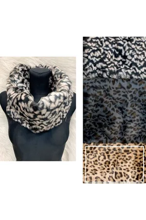Merkloos Sjaal dames - losse bontkraag - ronde colsjaal - nekwarmer - zacht warm breisel - nepbont - luipaard - bruin beige