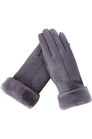 Merkloos Handschoenen dames - touchscreen tip - imitatie suede - - met imitatiebonte voering - one size