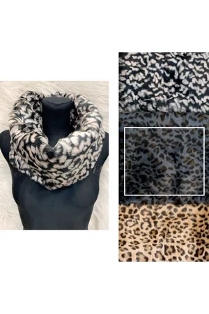 Merkloos Sjaal dames - losse bontkraag - ronde colsjaal - nekwarmer - zacht warm breisel - nepbont - luipaard - donker blauw grijs