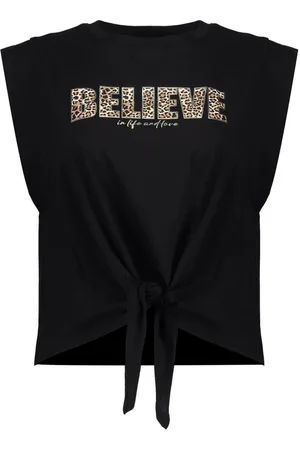 Geisha T-shirt T Shirt Met Knoopdetail En Animal Lettering 52411 41 000999 Black Dames