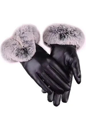 Merkloos Touchscreen tip Dames Handschoenen – Imitatieleer en bont – - Onesize