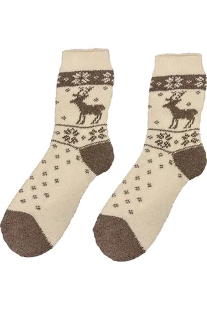 Merkloos Damessokken Alpaka Wol - Rendier Creme - maat 39-42 - Wintersokken