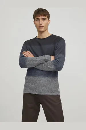 JACK & JONES Hill knit crew neck slim fit - heren pullover katoen met O-hals - Gradient