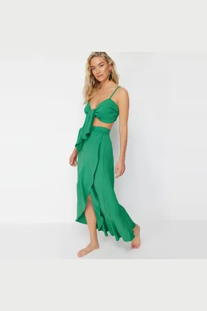Trendyol Kaneel Geweven Flounce Blouse Rok Strandset Tbess21Au0312