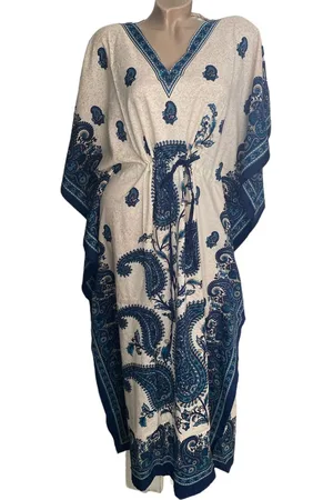 Merkloos Dames kaftan met print 1047 onesize 36-50 beige/donkerblauw